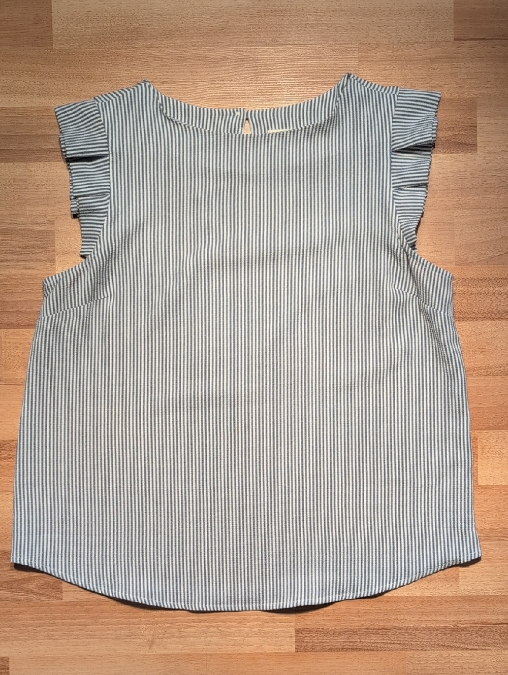 Monteau Blue and White Striped Ruffle Sleeve Tank